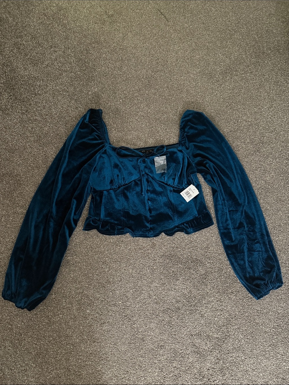 Blu pepper Teal Velvet Button-Front Peplum Top